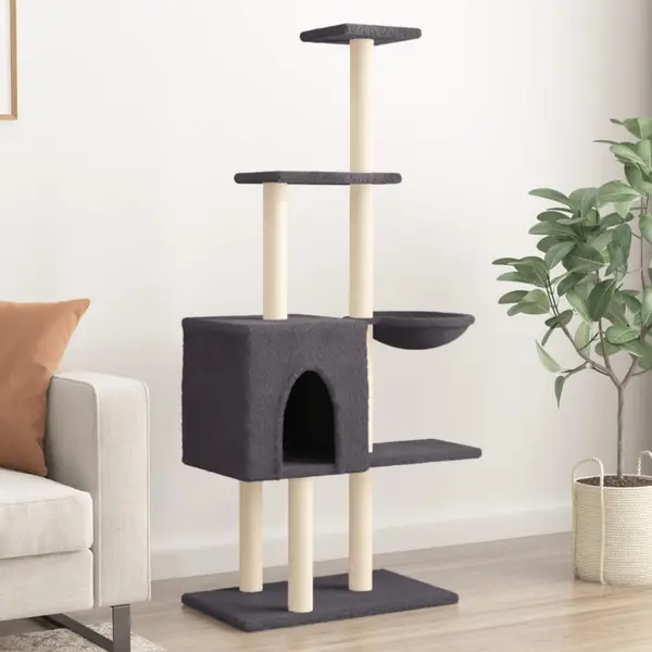 Gossi ansamblu de pisici, stalpi din funie sisal, gri inchis, 145 cm
