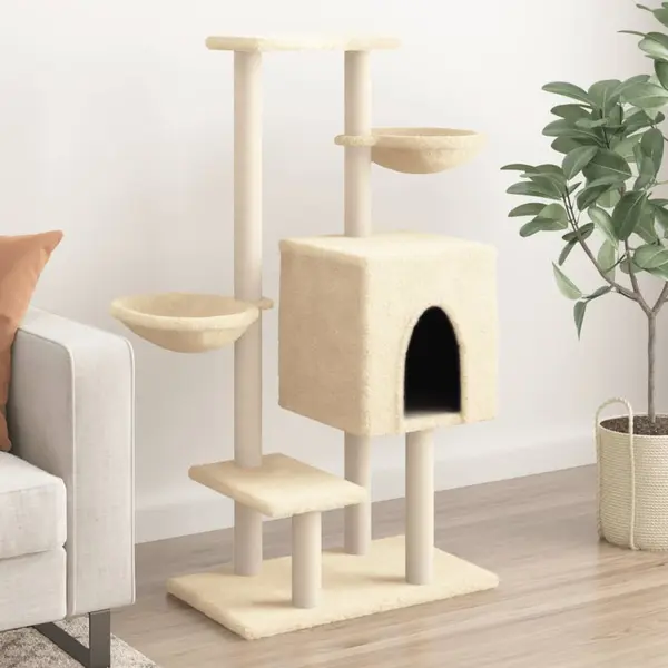 Gossi ansamblu pisici cu stalpi de zgariere, crem, 117 cm, sisal