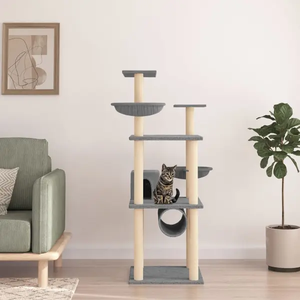 Gossi ansamblu pisici cu stalpi din funie sisal, gri deschis, 141 cm
