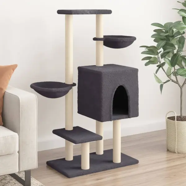 Gossi ansamblu pisici cu stalpi din funie sisal, gri inchis, 117 cm
