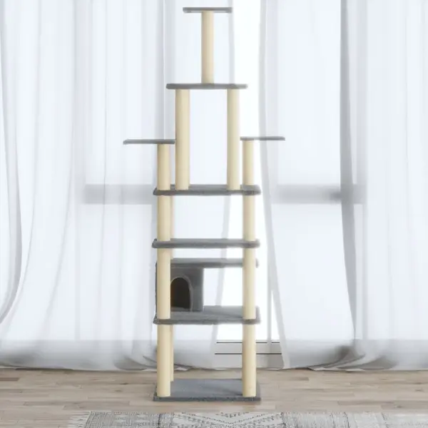 Gossi ansamblu pisici, stalpi din funie sisal, gri deschis, 183 cm