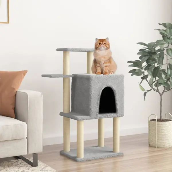 Gossi ansamblu pisici, stalpi din funie sisal, gri deschis, 97 cm