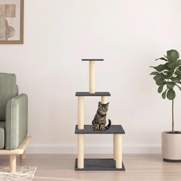 Gossi ansamblu pisici, stalpi din funie sisal, gri inchis, 111 cm