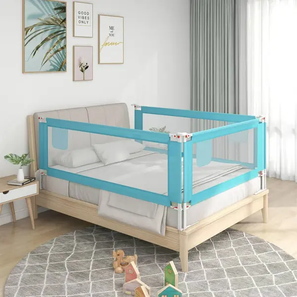 Gossi balustrada de protectie pat copii, albastru, 200x25 cm, textil