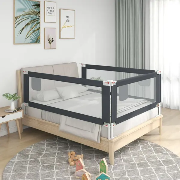 Gossi balustrada de protectie pat copii, gri inchis, 180x25 cm textil