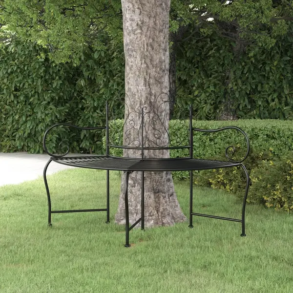 Gossi banca circulara de copac, negru, 150 cm, otel