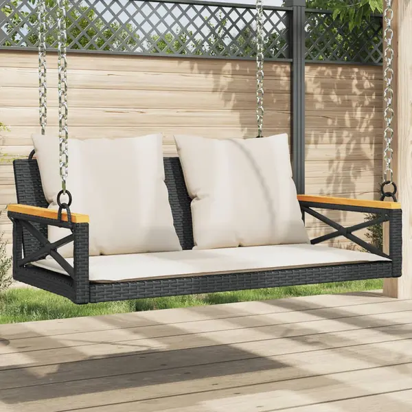 Gossi banca de balansoar cu perne, negru, 109x62x40 cm, poliratan