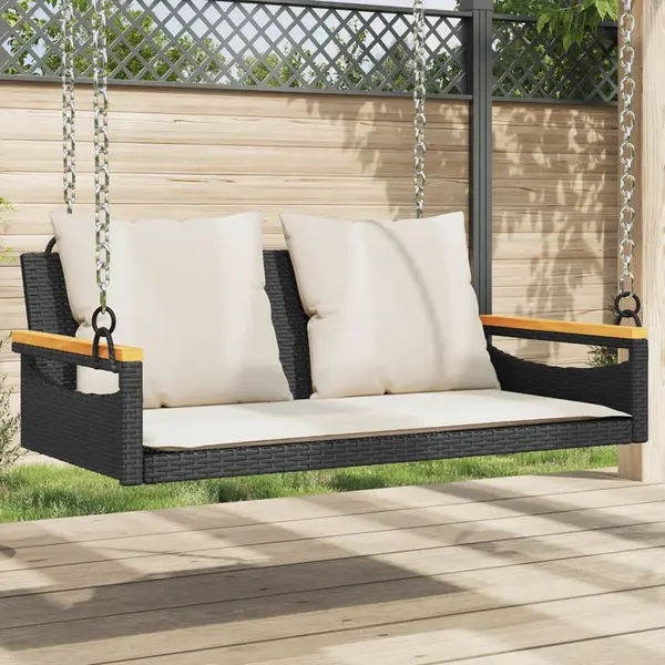 Gossi banca de balansoar cu perne, negru, 109x62x40 cm, poliratan