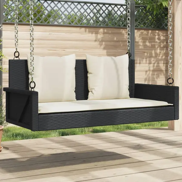 Gossi banca de balansoar cu perne, negru, 119x56x48 cm, poliratan