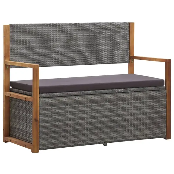 Gossi banca de depozitare, gri, 115 cm, poliratan si lemn de acacia