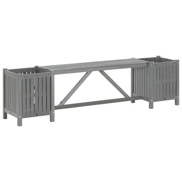 Gossi banca de gradina cu 2 jardiniere, 150 cm, gri, lemn de acacia