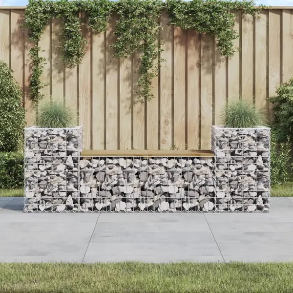 Gossi banca de gradina cu gabion, 183x41x60,5 cm, lemn pin impregnat