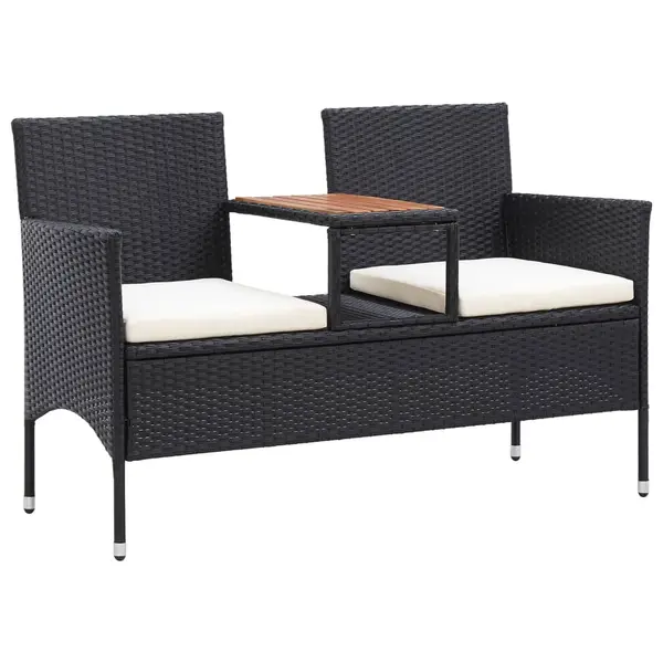 Gossi banca de gradina cu masuta, 2 locuri, negru, 143 cm, poliratan