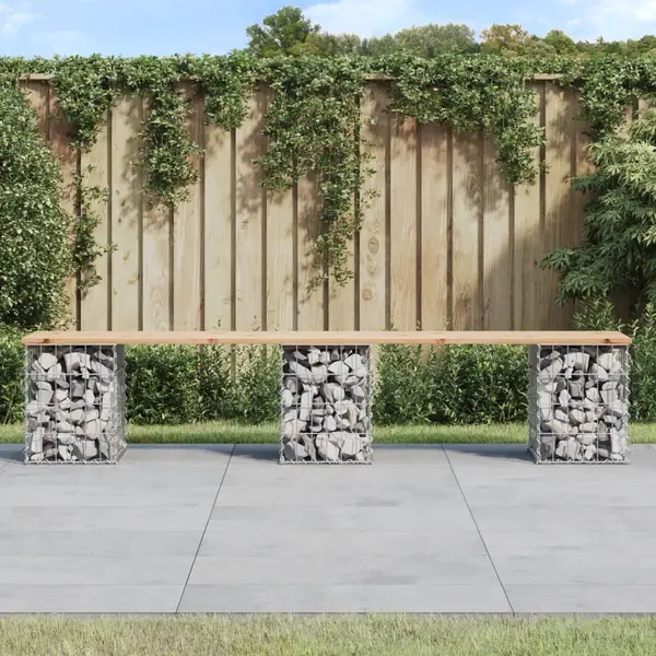 Gossi banca de gradina, design gabion, 203x31x42cm, lemn masiv de pin