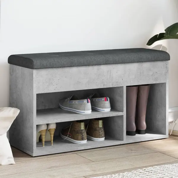 Gossi banca de pantofi, gri beton, 82x32x45,5 cm, lemn prelucrat