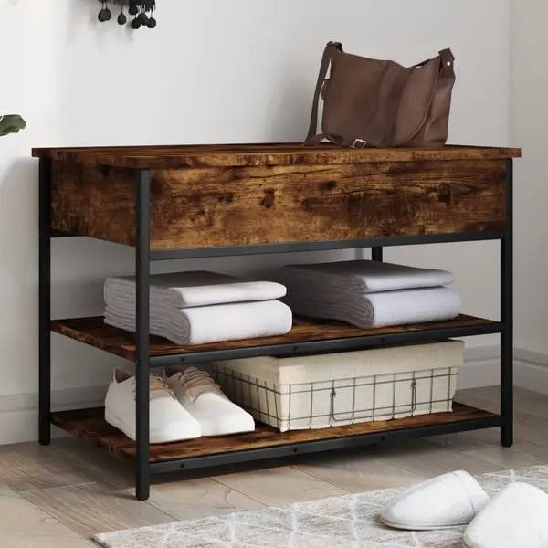 Gossi banca de pantofi, stejar fumuriu, 70x42,5x50 cm, lemn prelucrat