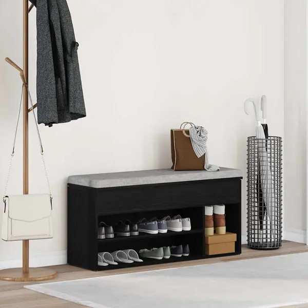 Gossi banca de pantofi stejar negru 102x30,5x45 cm lemn prelucrat