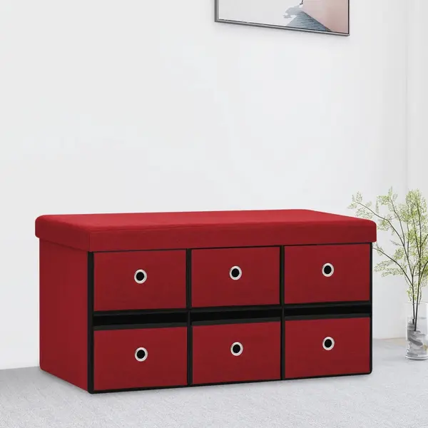 Gossi banca depozitare pliabila, roşu vin, 76x38x38 cm imitatie panza