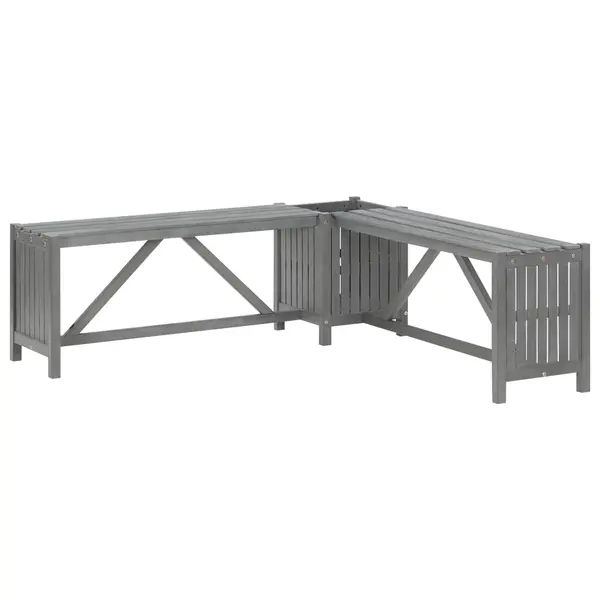 Gossi banca gradina de colt cu jardiniera 117cm gri lemn masiv acacia