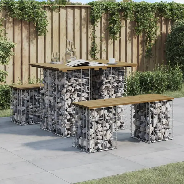 Gossi banca gradina, design gabion, 100x70x72 cm, lemn pin impregnat