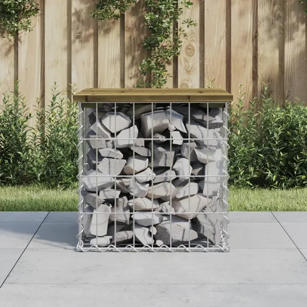 Gossi banca gradina, design gabion, 43x44x42 cm, lemn pin impregnat