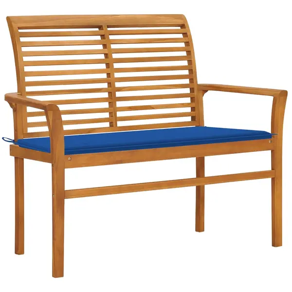 Gossi banca gradina, perna albastru regal, 112 cm, lemn masiv tec