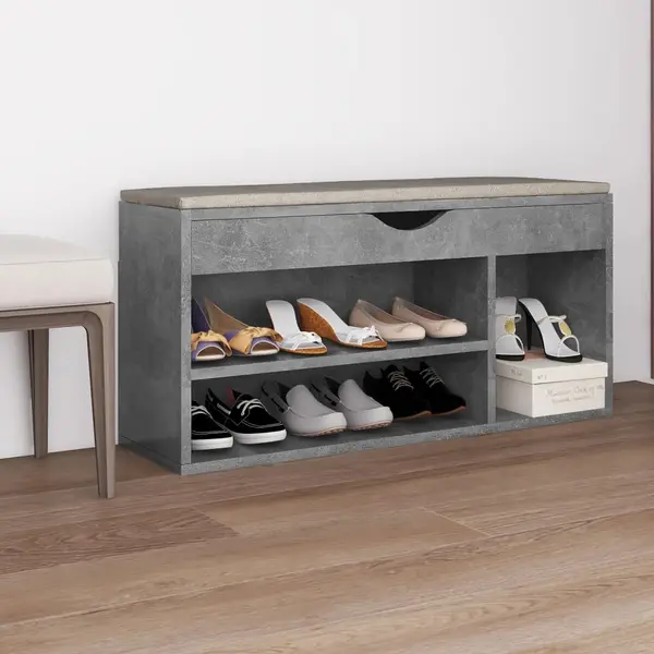 Gossi banca pantofar cu perna gri beton 104x30x49 cm, lemn prelucrat