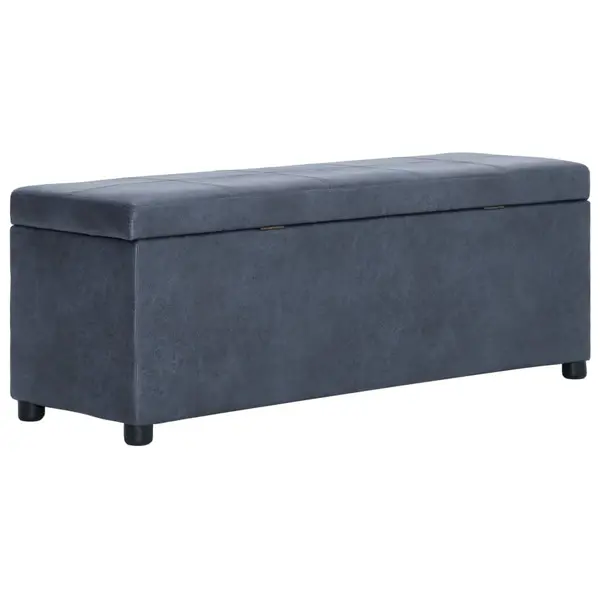 Gossi bancheta cu depozitare, gri, 116 cm, piele intoarsa ecologica