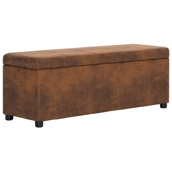 Gossi bancheta cu depozitare, maro, 116 cm, piele intoarsa ecologica