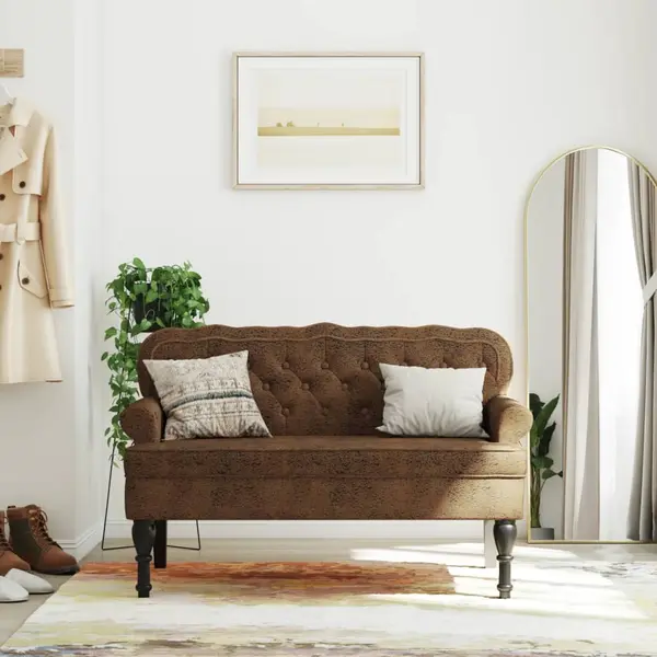 Gossi bancheta cu spatar maro 119,5x64,5x75 cm piele intoarsa eco.