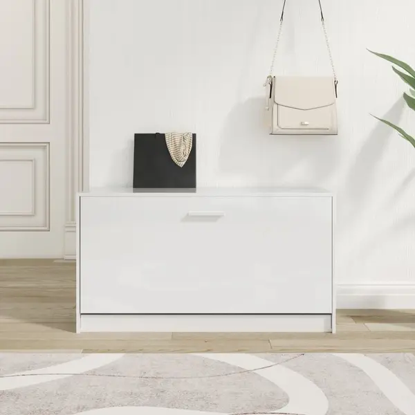 Gossi bancheta pantofar, alb extralucios, 80x24x45 cm, lemn compozit