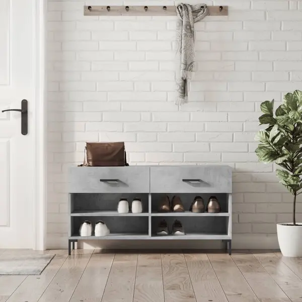 Gossi bancheta pantofar, gri beton, 102x35x55 cm, lemn prelucrat