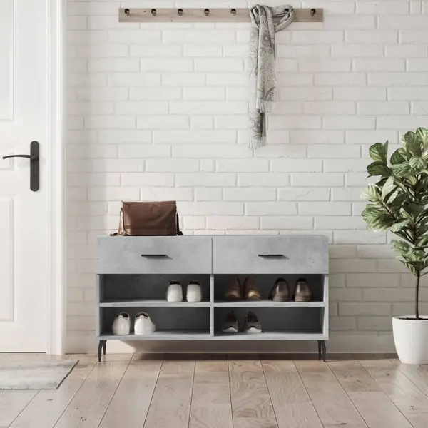 Gossi bancheta pantofar, gri beton, 102x35x55 cm, lemn prelucrat