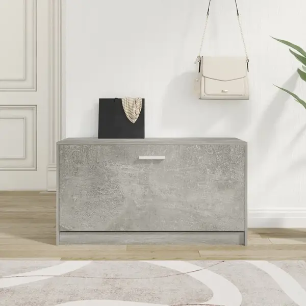 Gossi bancheta pantofar, gri beton, 80x24x45 cm, lemn compozit