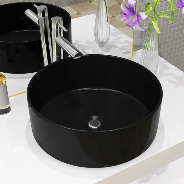 Gossi bazin chiuveta ceramic, rotund negru 40x15 cm