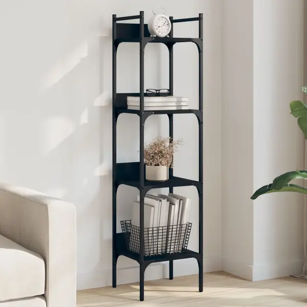 Gossi biblioteca 4 niveluri, negru, 35x30x138,5 cm, lemn prelucrat