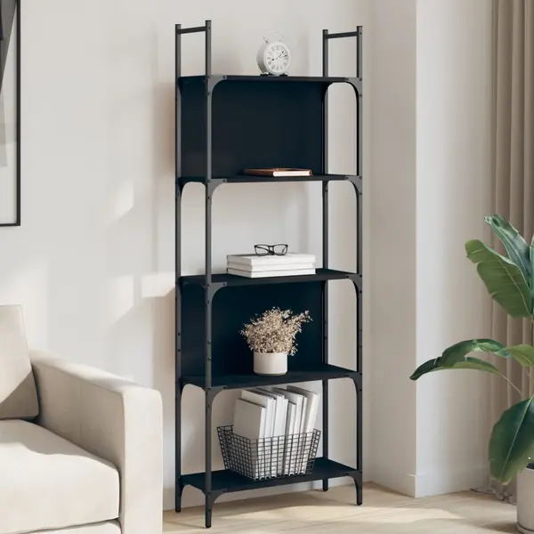 Gossi biblioteca 5 niveluri, negru, 60,5x24x166,5 cm, lemn prelucrat