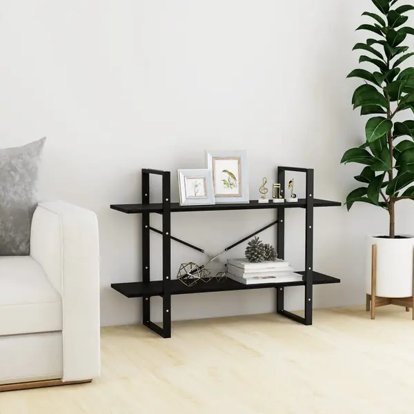 Gossi biblioteca cu 2 rafturi, 100x30x70 cm, negru, lemn masiv de pin