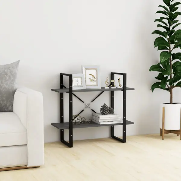 Gossi biblioteca cu 2 rafturi, gri, 80x30x70 cm, lemn masiv de pin