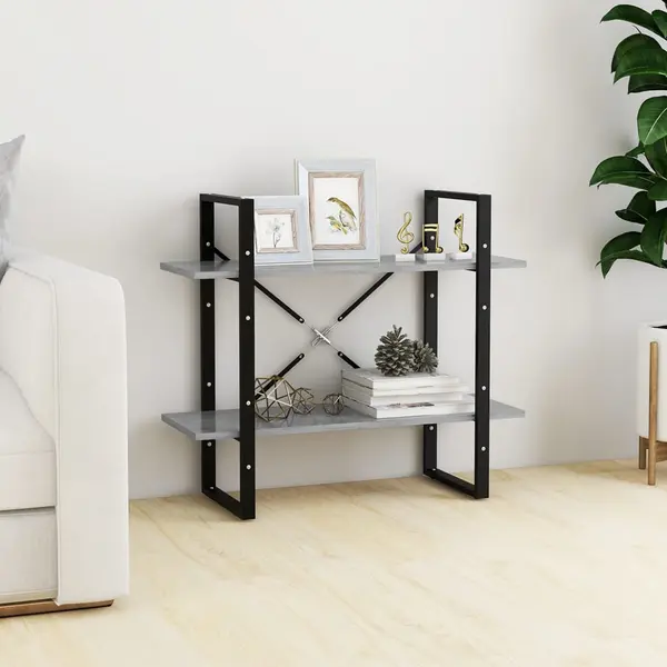 Gossi biblioteca cu 2 rafturi, gri beton, 80x30x70 cm, pal