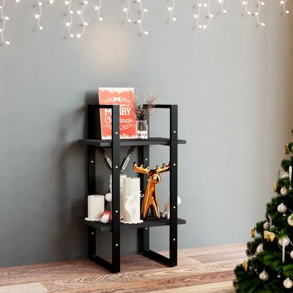 Gossi biblioteca cu 2 rafturi, negru, 40x30x70 cm, lemn masiv de pin