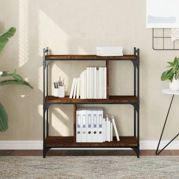 Gossi biblioteca cu 3 niveluri, stejar maro 76x32x88 cm lemn compozit