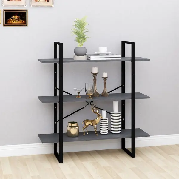 Gossi biblioteca cu 3 rafturi, gri, 100x30x105 cm, lemn masiv de pin