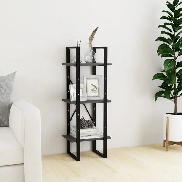 Gossi biblioteca cu 3 rafturi, gri, 40x30x105 cm, lemn masiv de pin