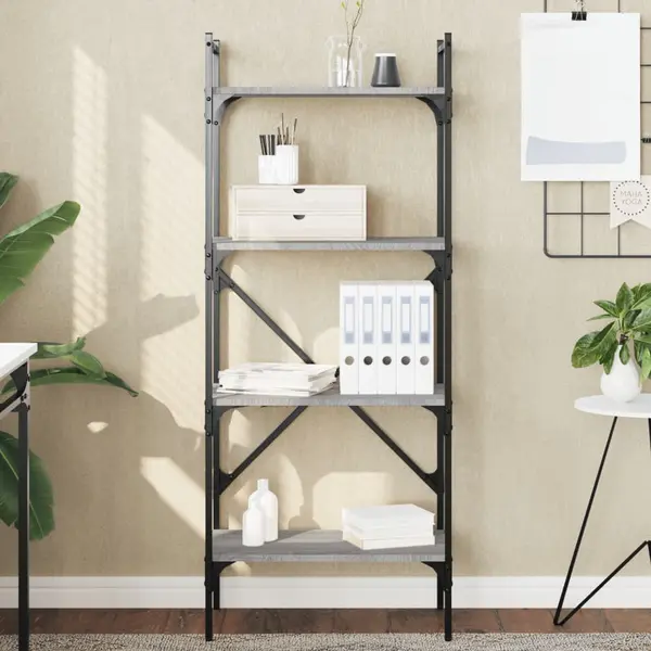 Gossi biblioteca cu 4 niveluri, gri sonoma, 56x31,5x138,5 cm, lemn