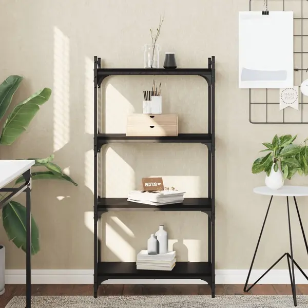 Gossi biblioteca cu 4 niveluri, negru, 60x30x120 cm, lemn prelucrat