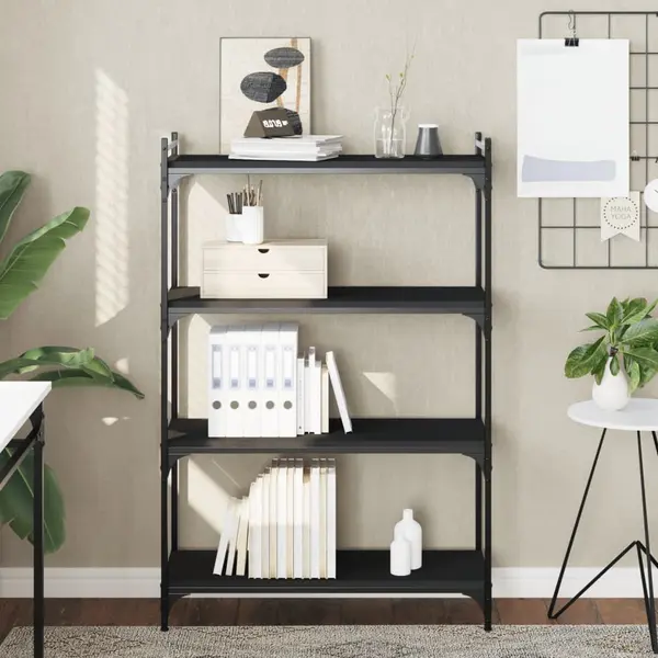 Gossi biblioteca cu 4 niveluri, negru, 80x30x120 cm, lemn prelucrat