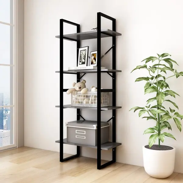 Gossi biblioteca cu 4 rafturi, gri, 60x30x140 cm, lemn masiv de pin