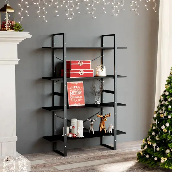 Gossi biblioteca cu 4 rafturi, negru, 100x30x140 cm, pal