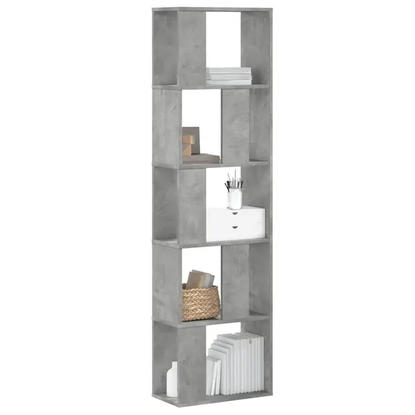 Gossi biblioteca cu 5 niveluri gri beton 45x23,5x162,5 cm lemn